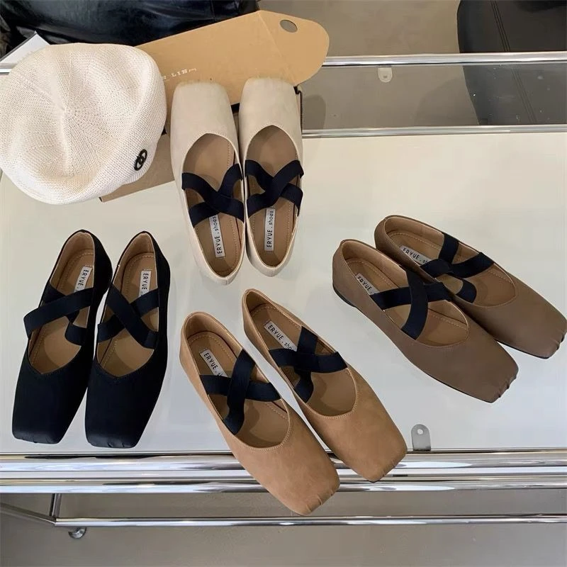 低跟小单鞋时尚夏季浅口方头套脚单鞋女鞋平底纯色