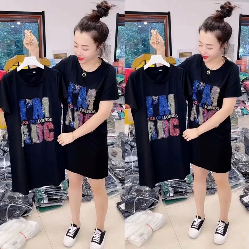 （运费补贴）2025大码时尚中长款圆领气质显瘦连衣裙夏季休闲百搭