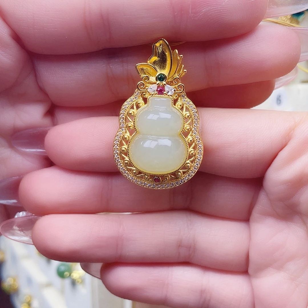 和田玉银S925镀金镶嵌颈饰