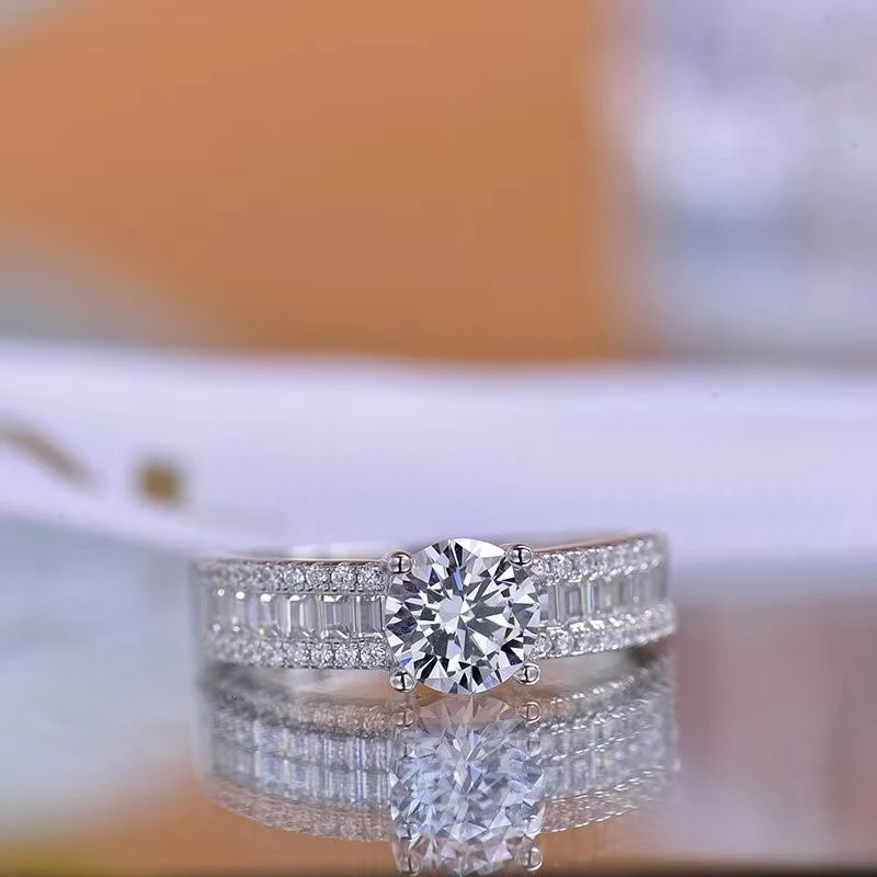 925银莫桑石银制品 【爱的阶梯女戒】结婚大气时尚精致奢华精美百搭