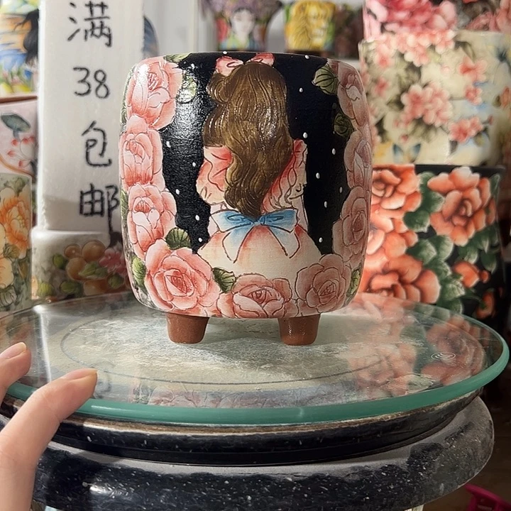 景德镇手绘花盆满38包邮偏远地区除外