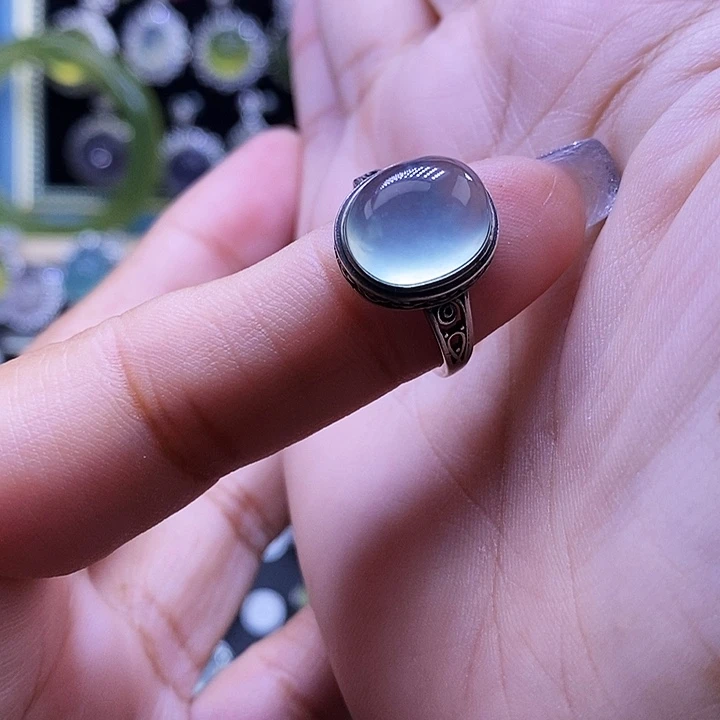 岫玉银S925镶嵌戒指