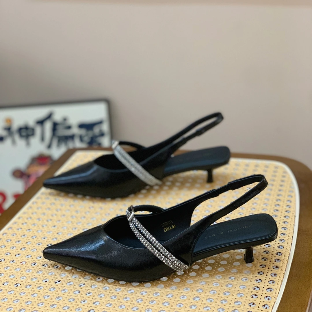 晚晚风时装凉鞋女2025夏季新款百搭气质简约性感水钻尖头细跟单鞋