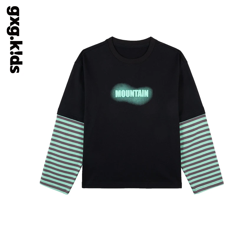 gxg kids宽松型圆领长袖春秋T恤假两件秋装拼接印花KGD33134353