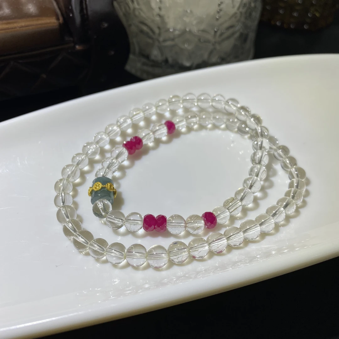 高净体白水晶双圈设计款手链-多样性发其一约6mmA39