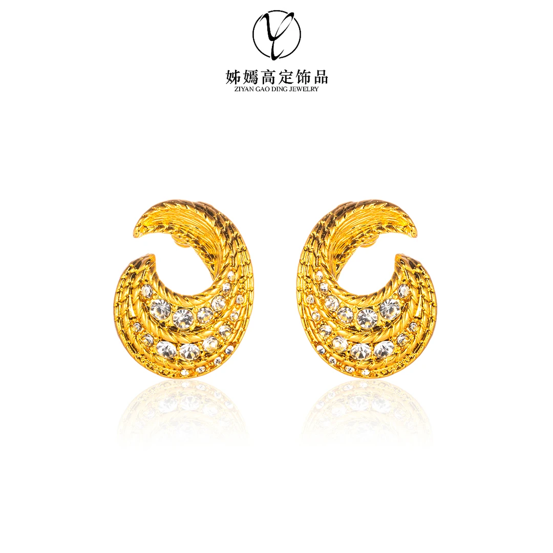 合金合成锆石耳饰  合金合成锆石金色海螺耳钉中古设计【海螺姑娘】