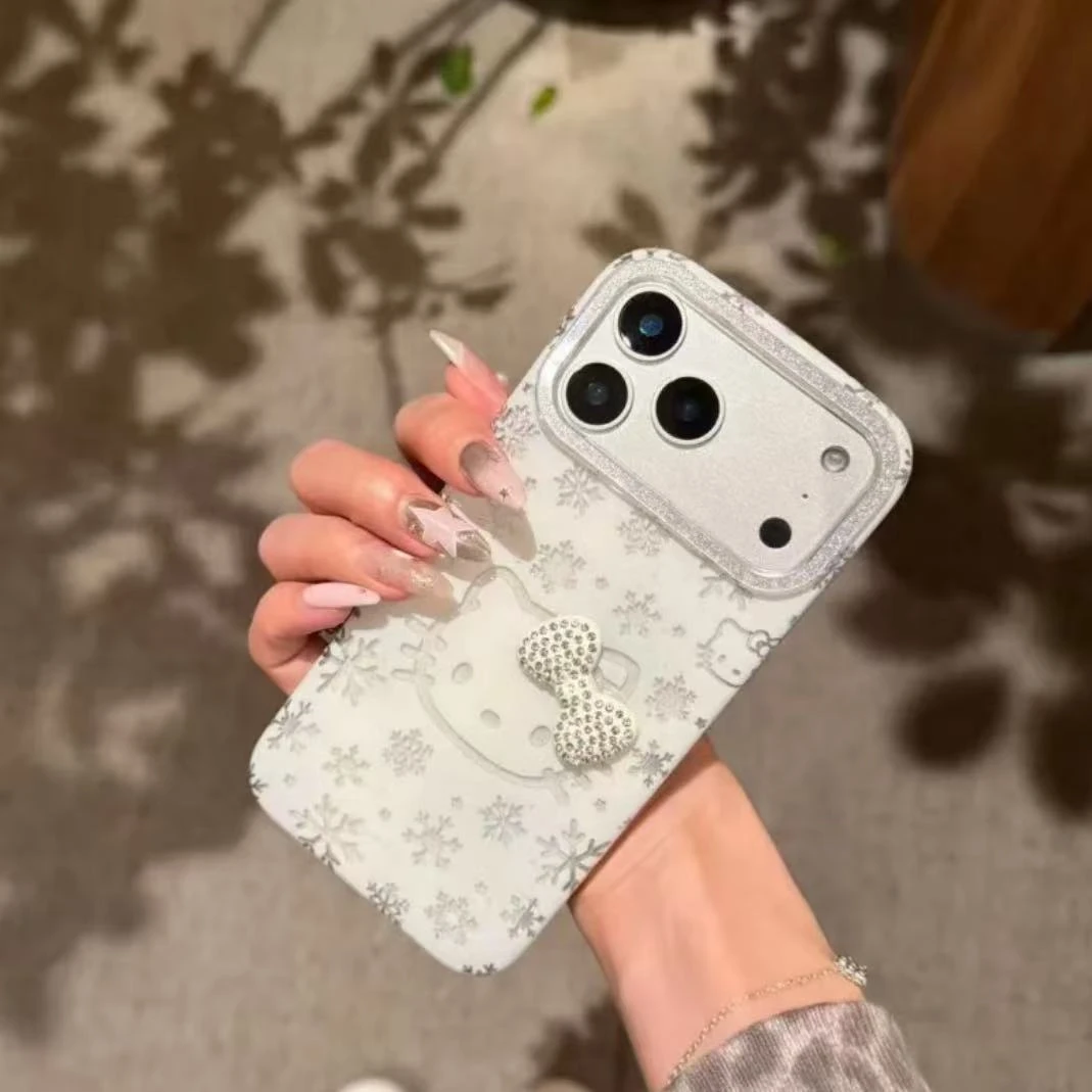 闪粉雪花线条Kitty适用iPhone17promax手机壳苹果16Pro少女15/14