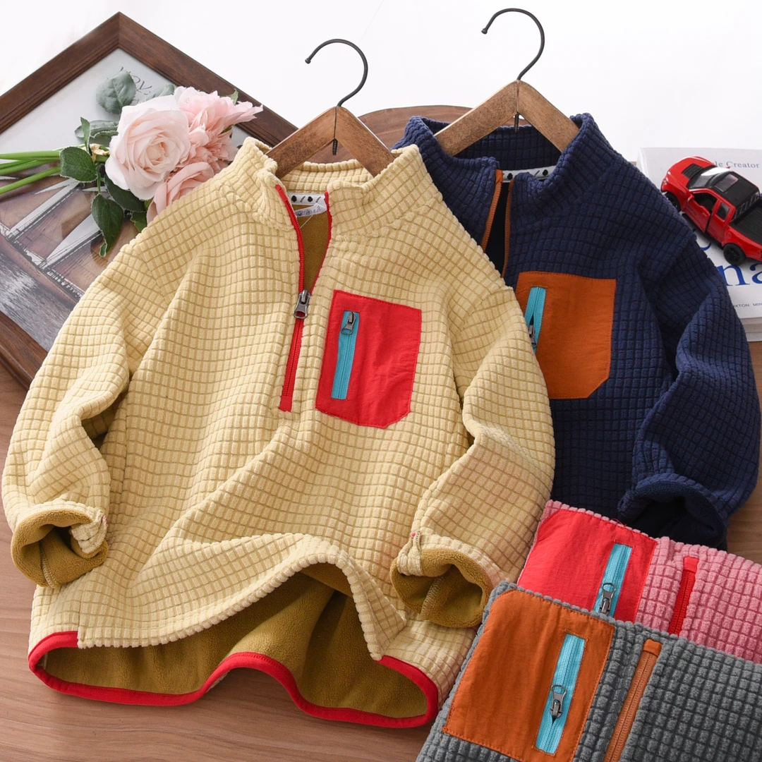 男童加绒卫衣冬季2025新款中大童奥粒绒加厚儿童装半高领拼色长袖