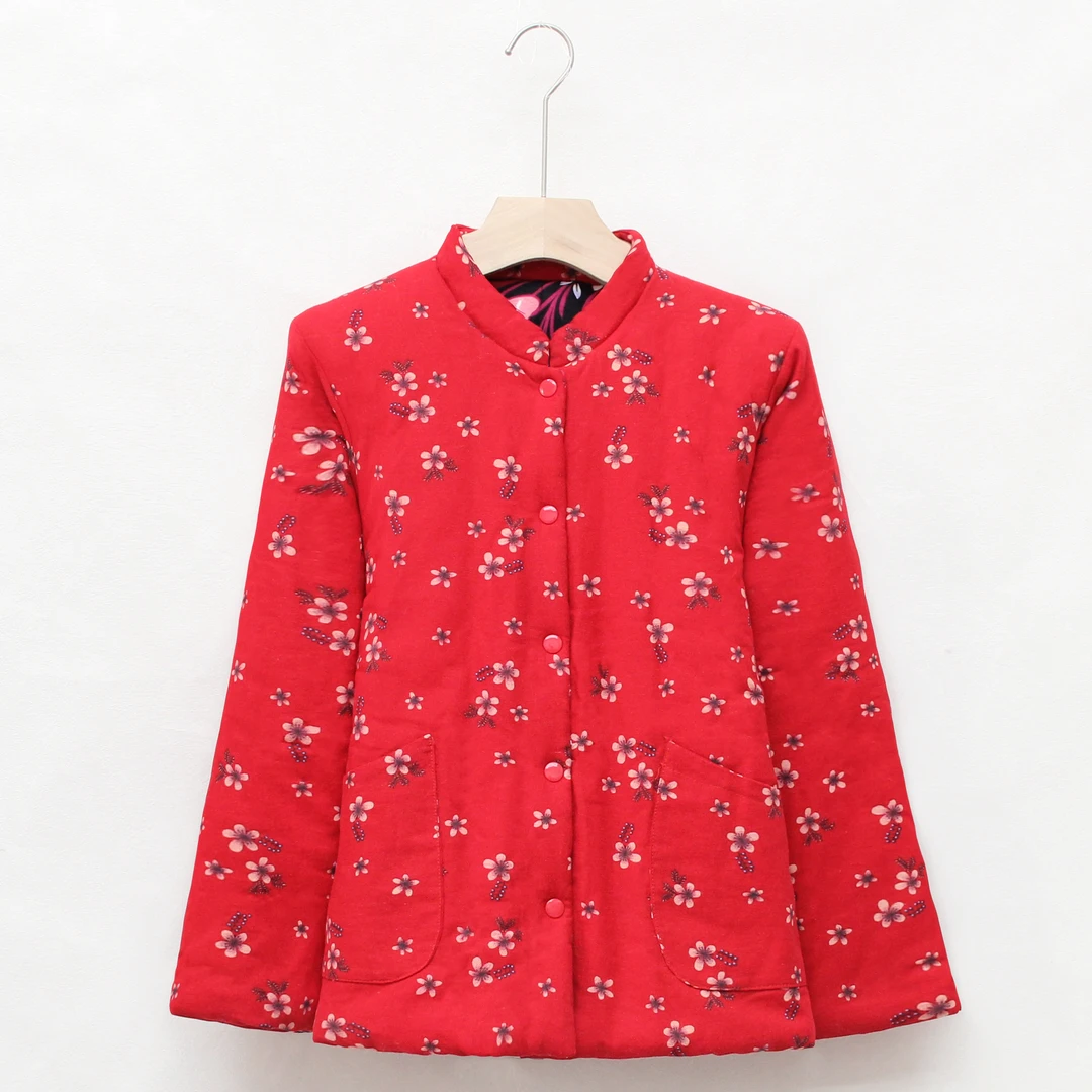 『红色小花』纯棉新疆冬季棉花棉上衣外套棉服女士短棉袄外穿家居
