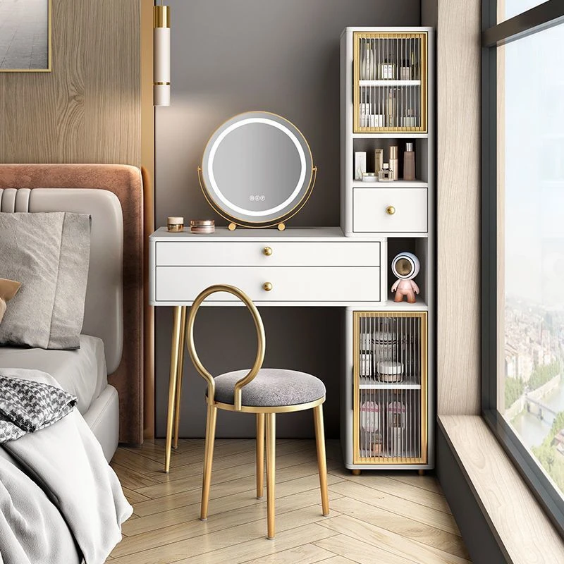 新款梳妆台伸缩轻奢大容量储物带镜子化妆桌卧室妆台桌子简约现代