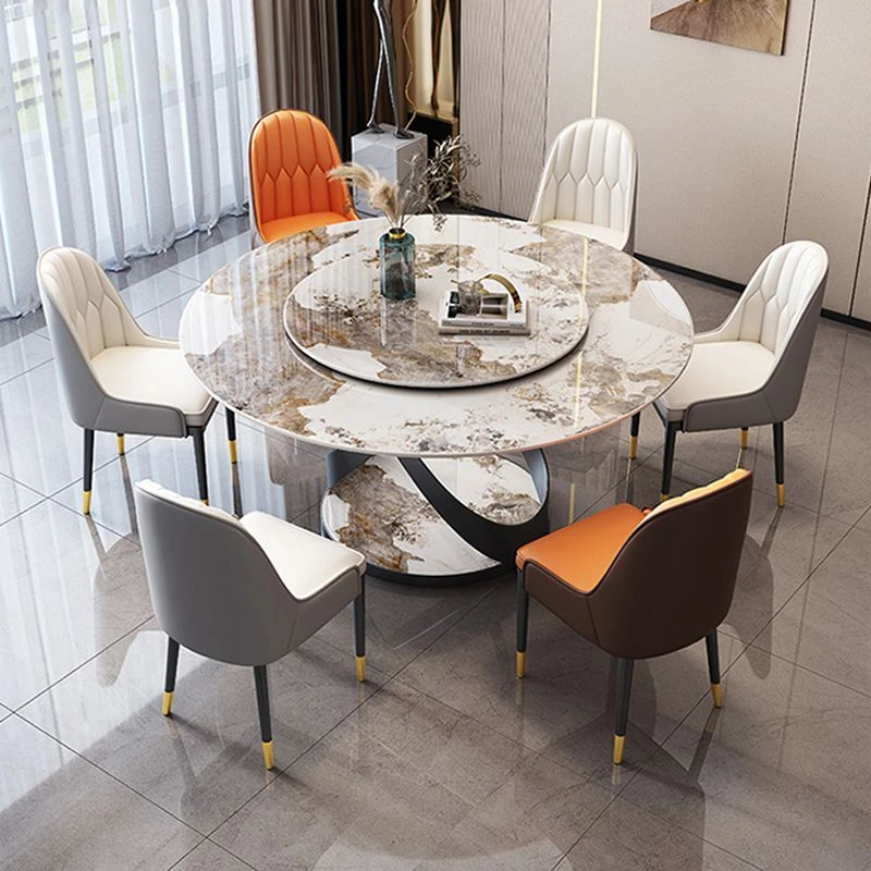 意式轻奢岩板餐桌椅组合现代大小户型家用吃饭圆桌客厅家具