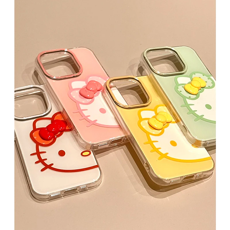 夏日可爱蝴蝶结KT猫适用iPhone16苹果13手机壳女华为vivo小米oppo