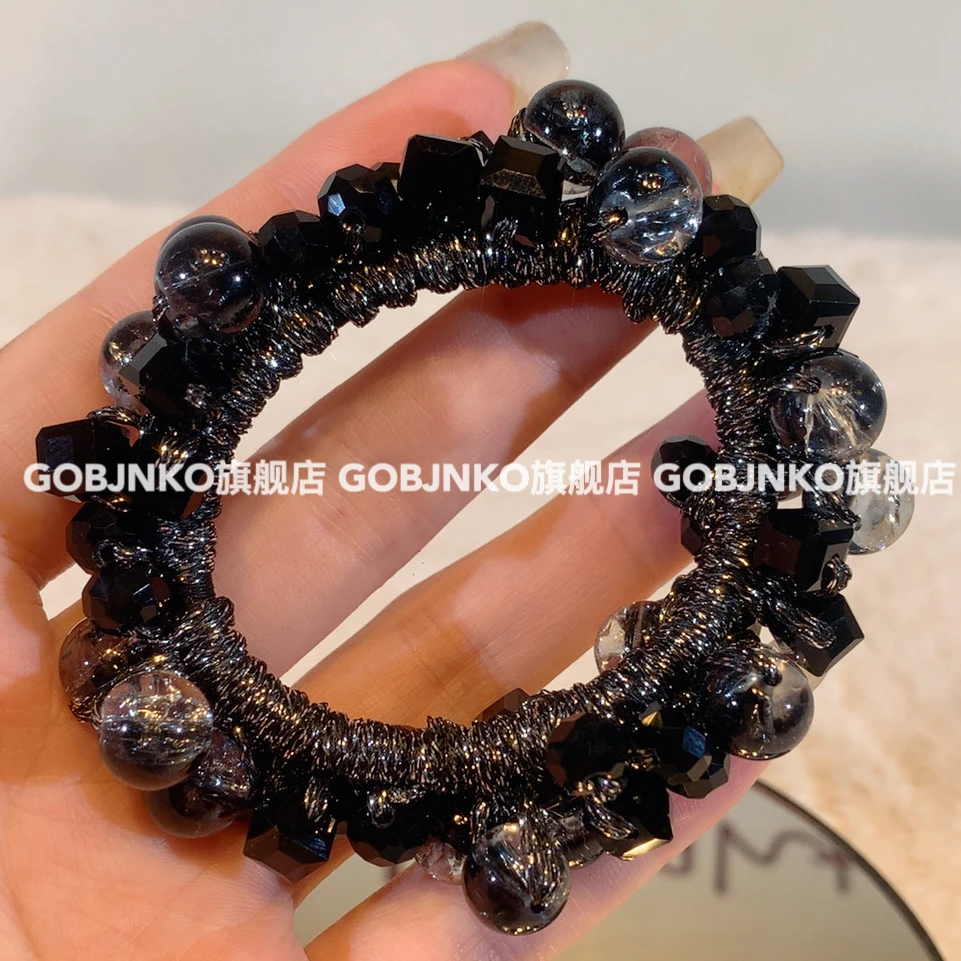 GOBJNKO韩版原创设计发圈发绳手链两用发饰芭蕾风重工黑色复古