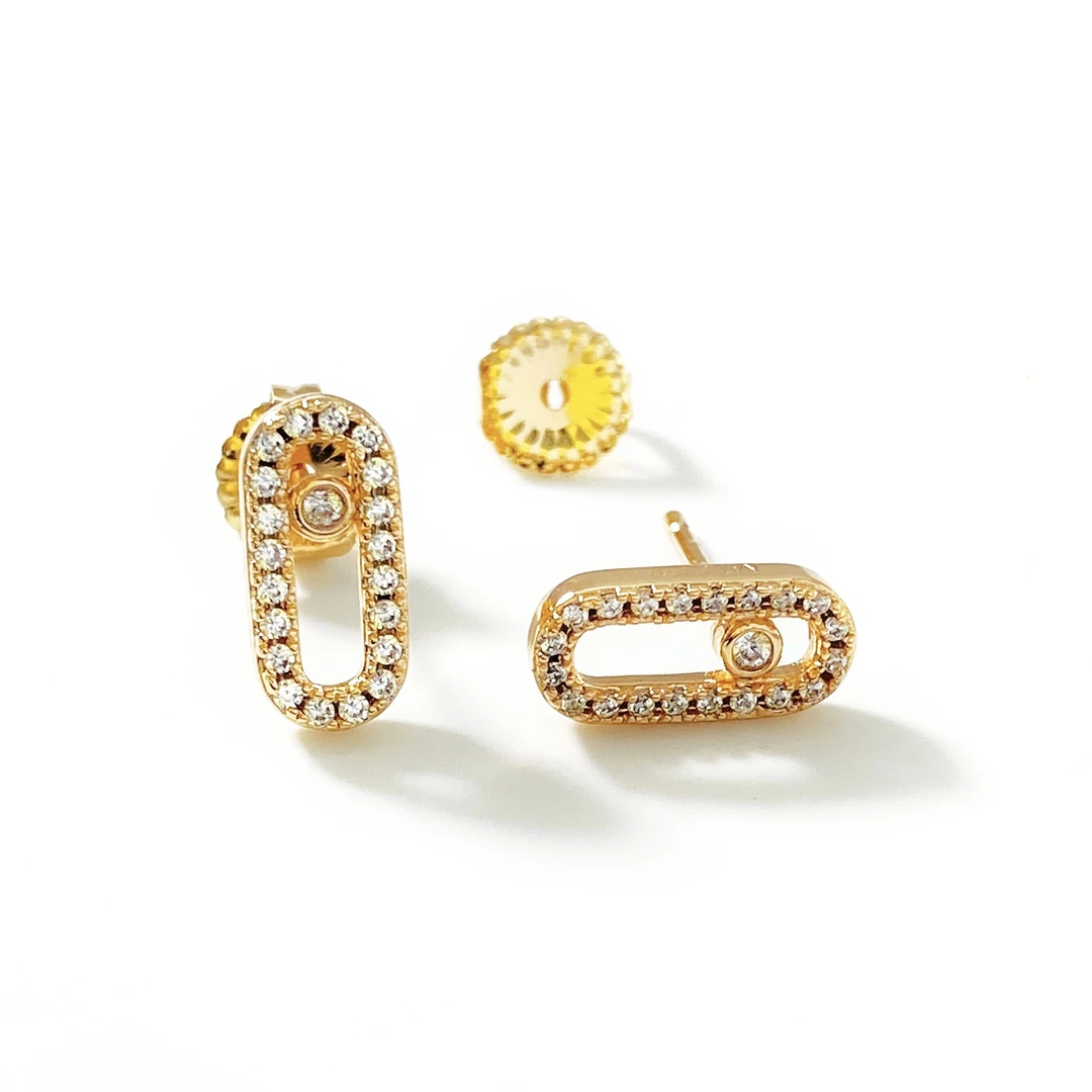 名式 铜合金耳饰 满钻迷你轨道耳钉FL003