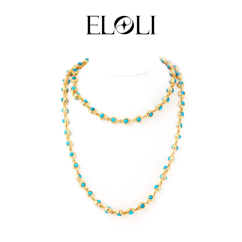 Eloli22K镀金绿松石轻奢复古项链N0047TQ 925银
