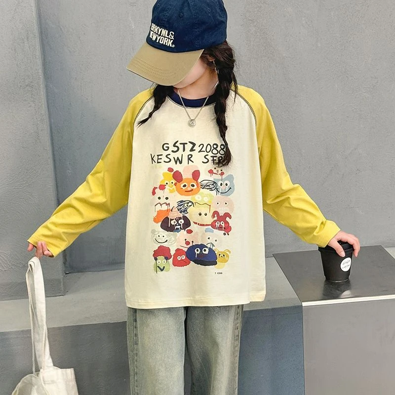 女童上衣洋派时髦秋装2025新款女大童早秋纯棉长袖t恤儿童打底衫