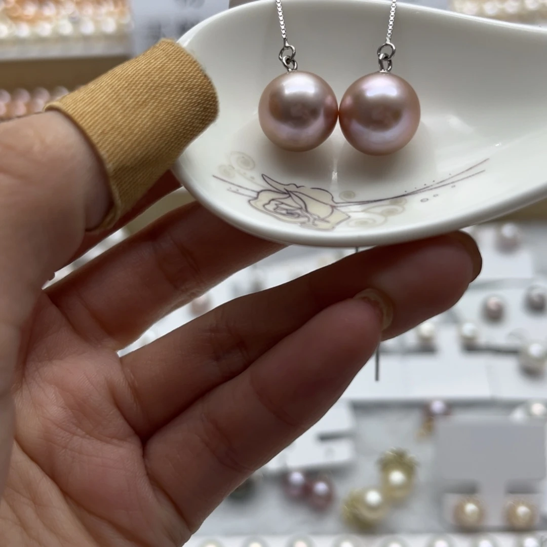银S925镶嵌耳饰淡水珍珠