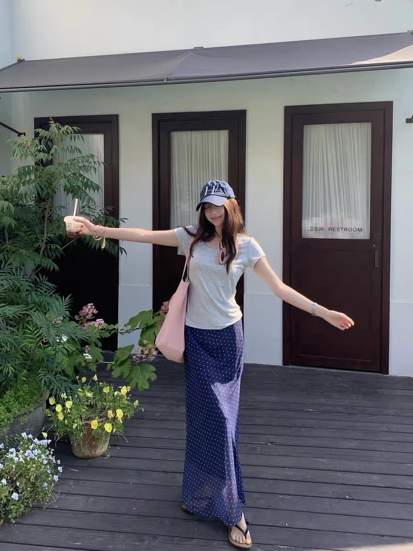 KELE  【星云点点】 夏日凉感波点碎花独特小众百搭碎花斜裁半裙