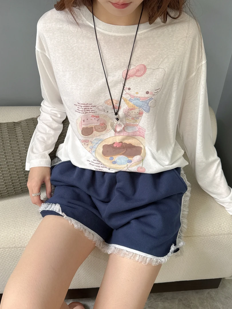 可爱Kitty猫罩衫!甜美防晒KT猫印花长袖t恤女夏季宽松空调衫上衣