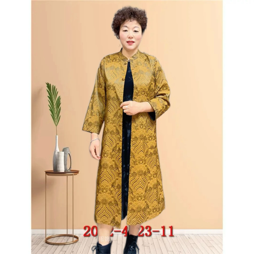 2025春新中式国风提花两面穿宽松显瘦立领妈妈装风衣气质百搭外套