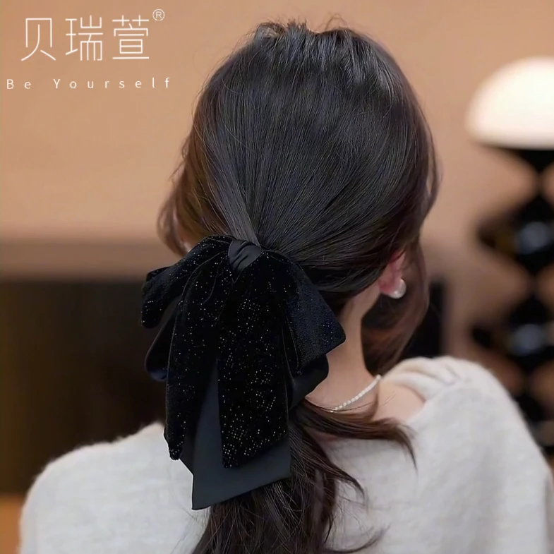 韩版裙摆高级丝绒蝴蝶结抓夹头饰发饰发卡ZJ398