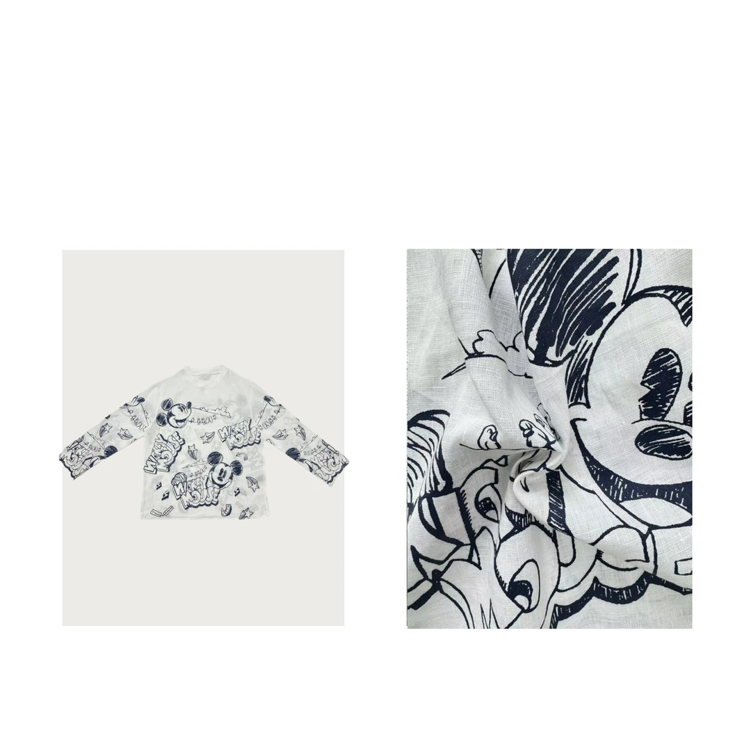 MAINRAY-「印象派大师」米奇涂鸦印花薄款亚麻长袖减龄防晒罩衫