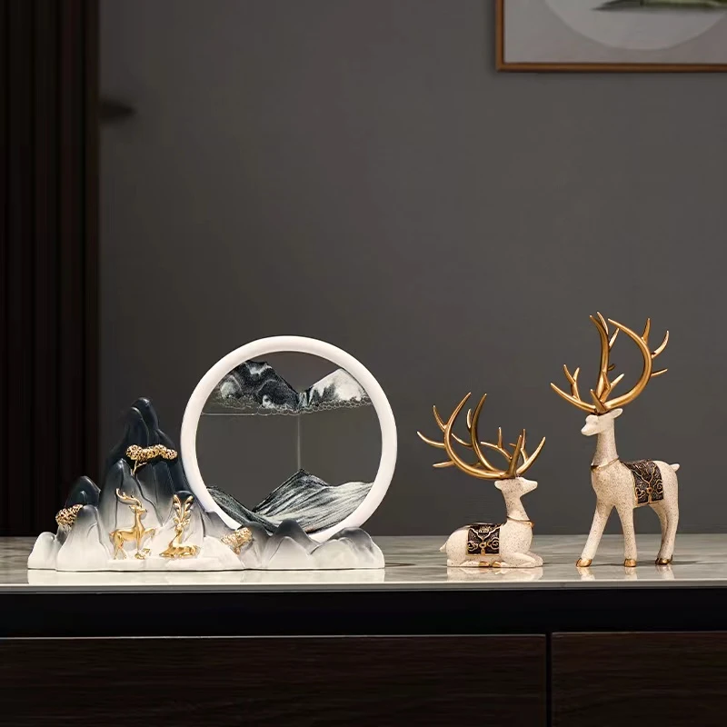 流沙画创意沙漏新中式轻奢摆件电视柜客厅酒柜装饰品情人节礼物