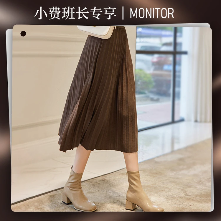 【小费班长】德·玛纳百褶半裙春款松紧腰半身裙长款百褶裙半身裙