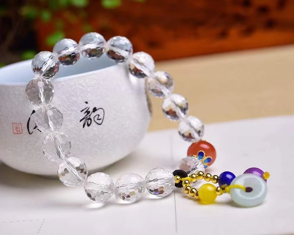 天然白水晶圆珠刻面手链青金南红盘珠粉晶夏日清凉款10mm