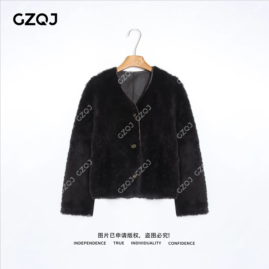 老琴私服【廓形锁温】琥珀流光风保暖拉贡皮毛一体外套女秋冬95019