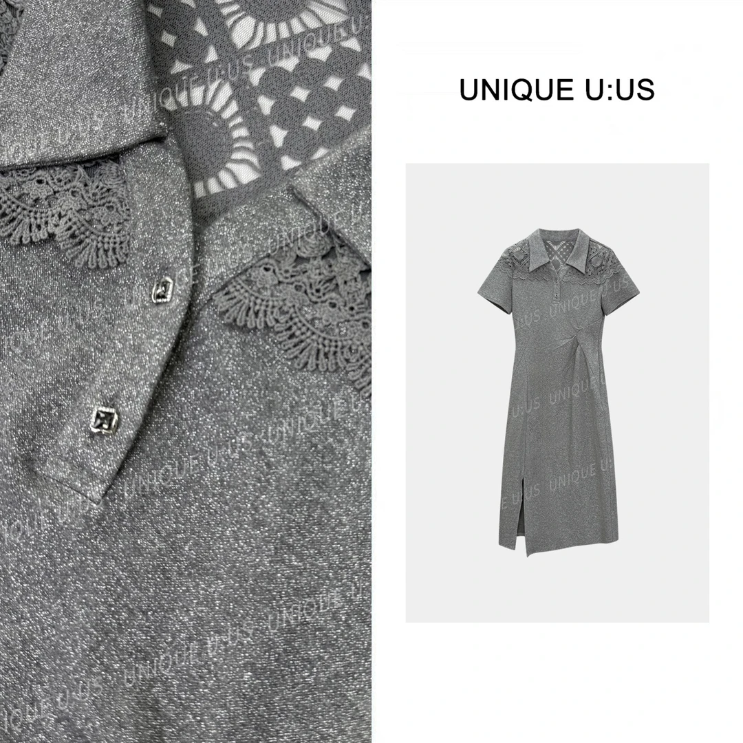 【曼曼MM.Studio】夜星河高级灰色气质显瘦高腰遮肉连衣裙251252