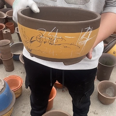 紫砂中国宜兴紫砂花盆，