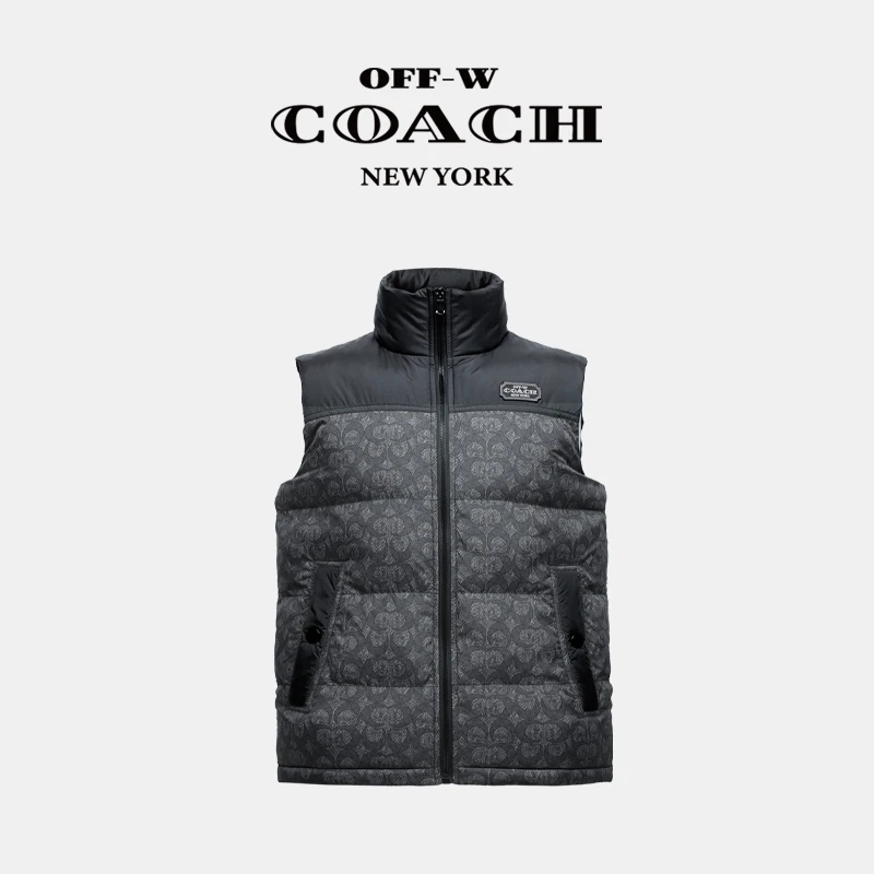 OFF-WCOACH 冬季保暖满印拼接男女同款拉链立领潮流时尚羽绒马甲