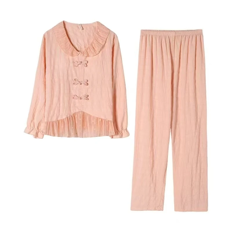 春秋季带胸垫睡衣女2025新款梭织盘扣国风公主风甜美家居服 2831