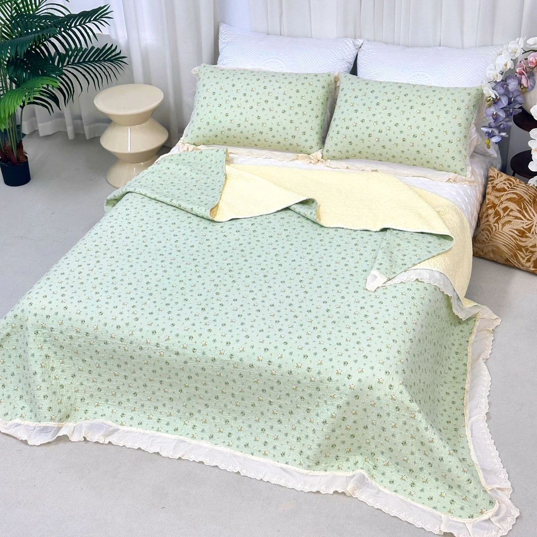 POCKET PIG/布袋猪【清颜】小清新款-全棉纯棉花边床盖三件套