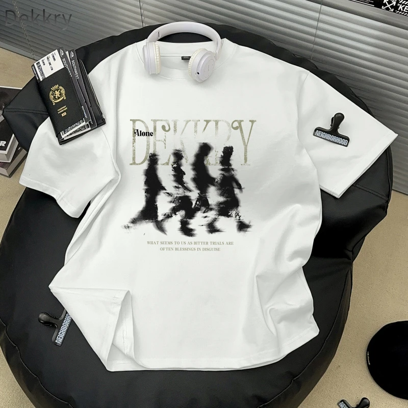 Dekkry夏季款百搭休闲风重磅纯棉美式街头字母印花短袖t恤男女
