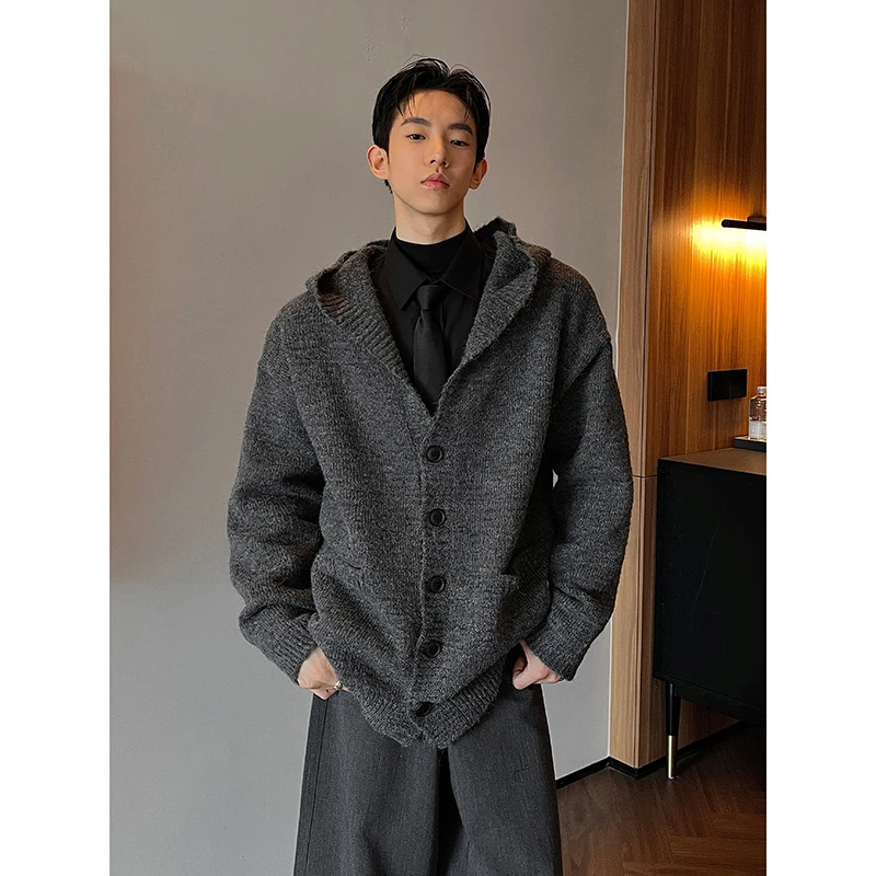 潮流重磅针织开衫毛衣男女秋冬季cleanfit百搭慵懒风加厚连帽外套