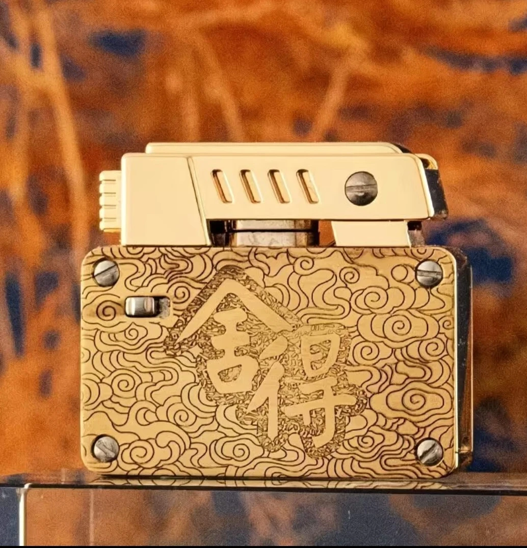 时尚煤油打火机一键弹射点火创意精雕双面唐草个性高档定制礼物