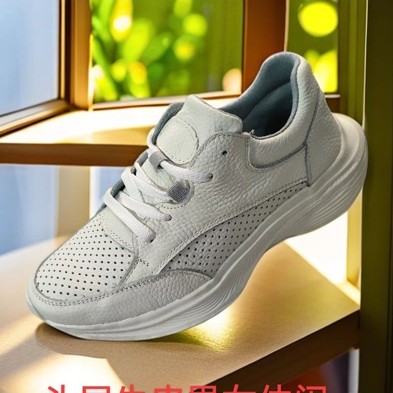 头层牛皮透气系带EVA跑步鞋透气Q弹男跑鞋跑鞋夏季失序混搭风