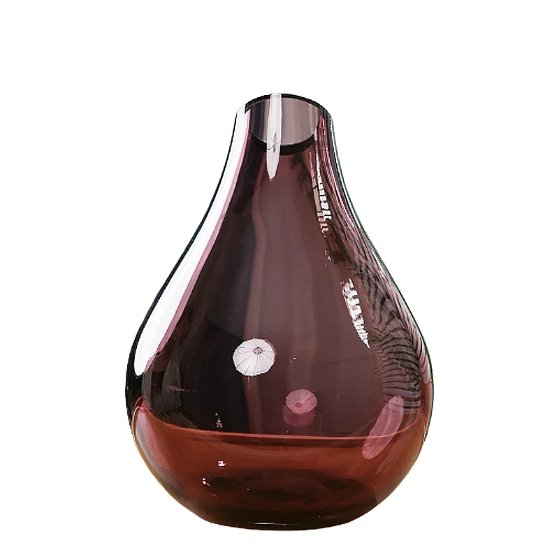 简约创意水滴斜口大肚玻璃花瓶高档客厅餐厅办公室插花彩色花器