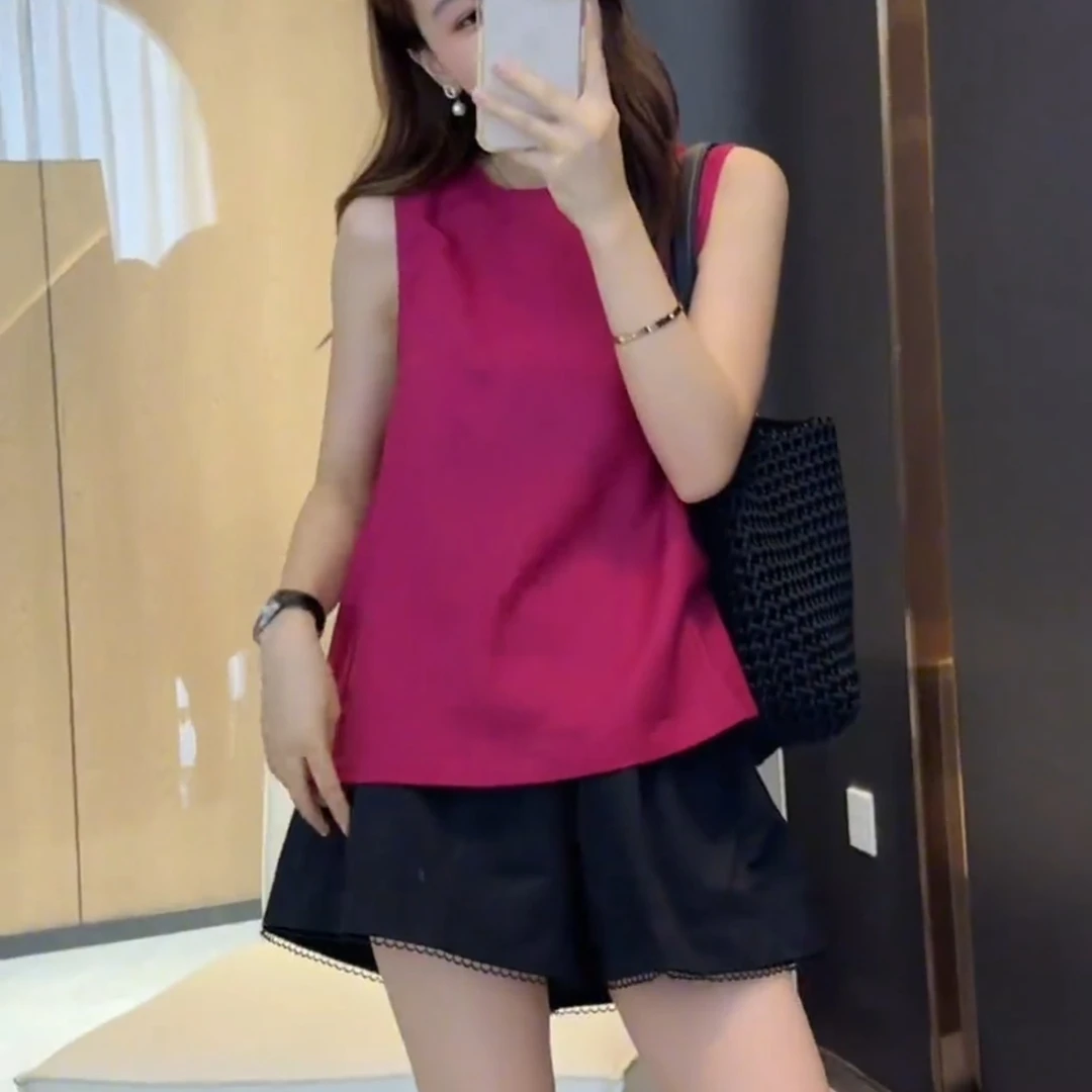 时尚无袖衬衫女夏季新款设计感上衣今年流行洋气小众后背镂空衬衣