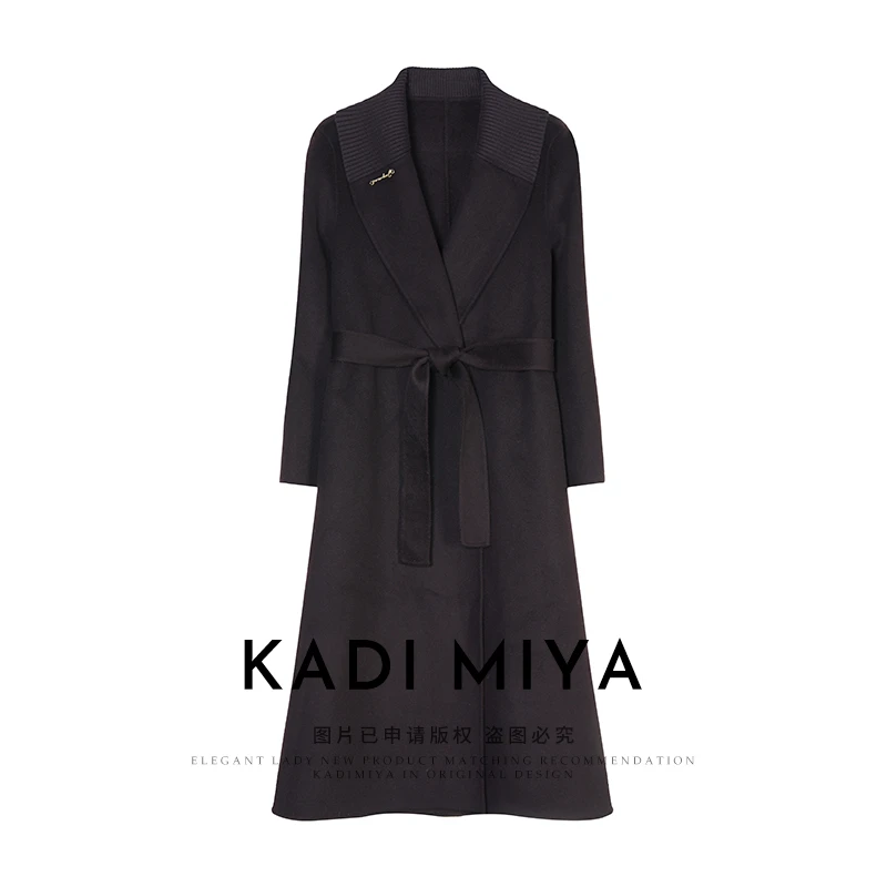KADIMIYA【经典战袍】法式轻奢山羊绒绵羊毛中长款系带毛呢外套大衣