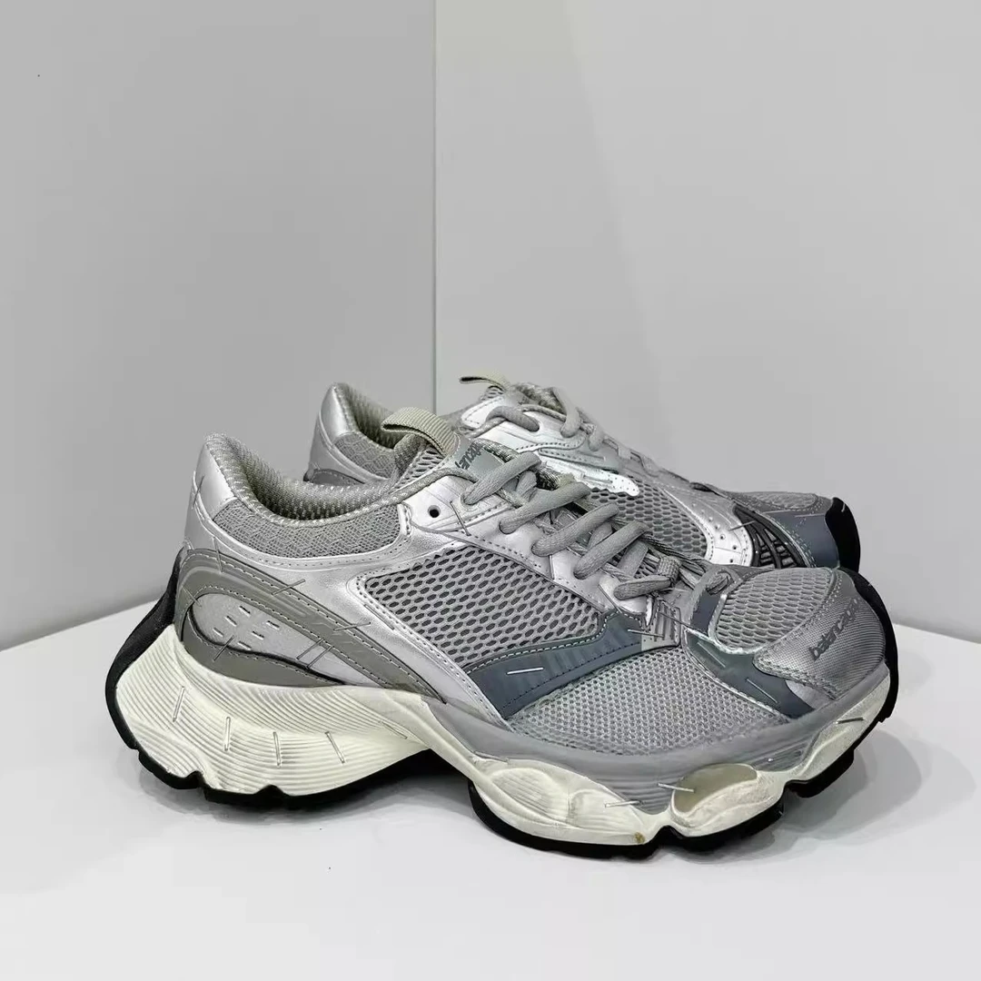 巴黎情侣款厚底订书机老爹鞋2025秋春季新款做旧网面透气运动鞋女