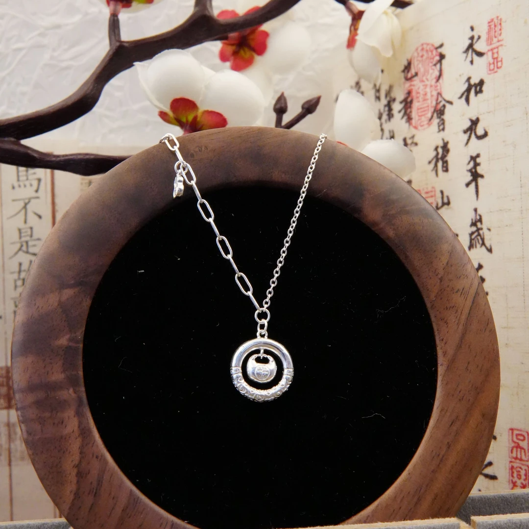 坠链均足银 足银990坠链均足银福到来小福袋吊坠项链时尚精美百搭