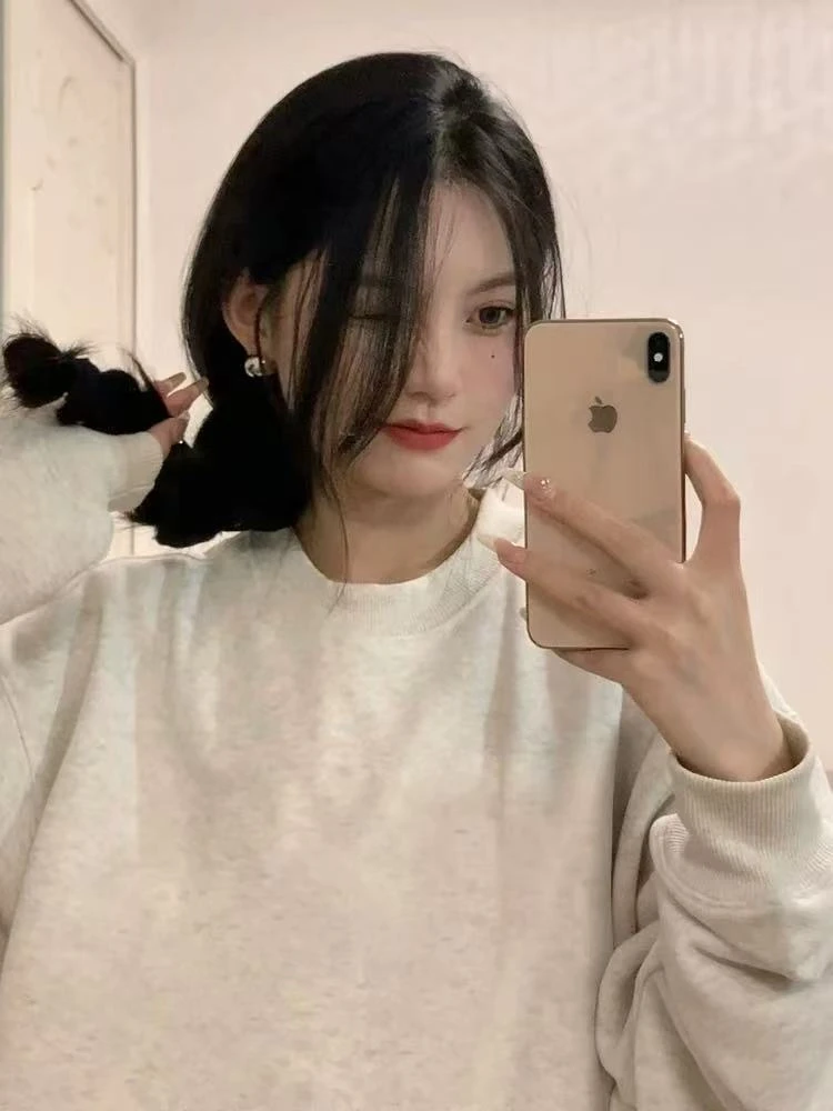 【现货】慵懒风圆领款套头打底卫衣宽松秋冬季