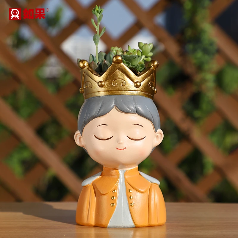 ROOGO/如果创意卡通北欧小王子树脂多肉桌面花盆家居景观装饰花器
