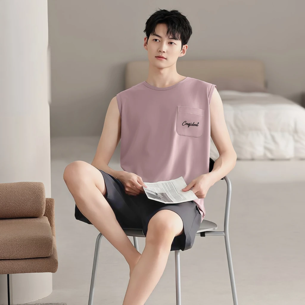 【凉感型】男士背心睡衣柔软顺滑亲肤家居服套装82362