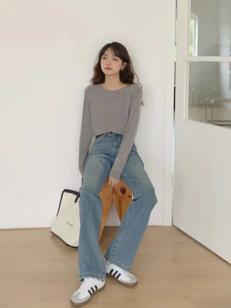 2518早春新款百搭圆领长袖打底上衣