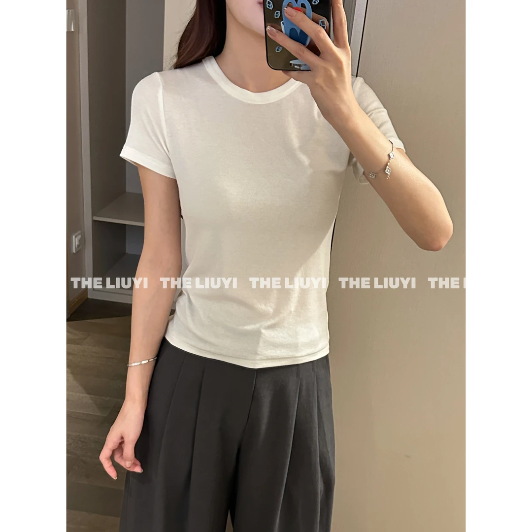 【LIUYI】软糯亲肤天丝羊毛弹力显瘦圆领T恤58051