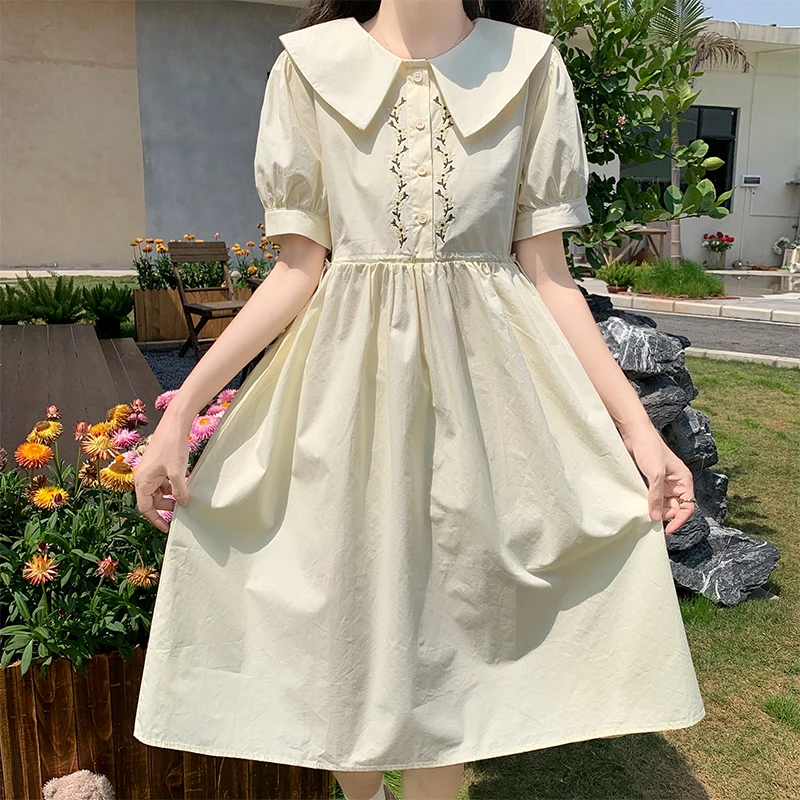 女大童初中生12-16岁夏季新款刺绣连衣裙古风新中式裙子气质少女